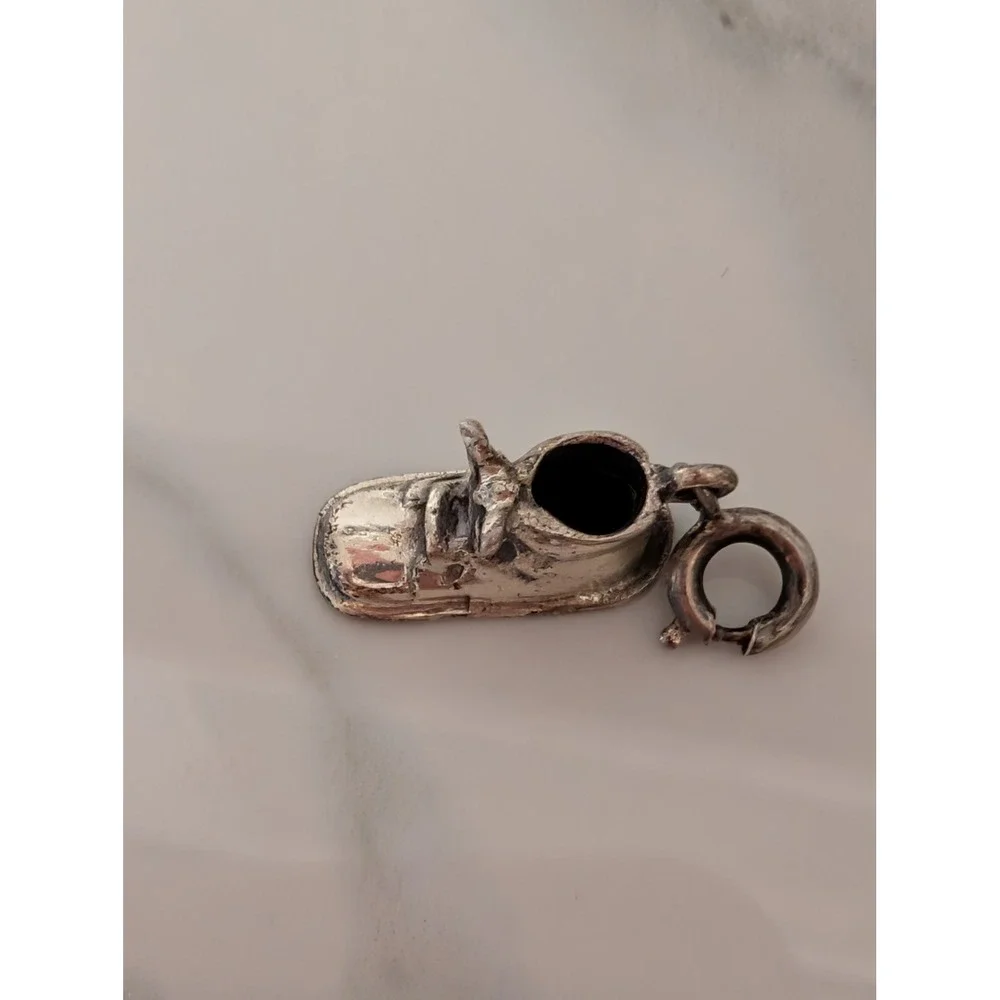 Vintage Sterling‎ Silver Baby Shoe Charm Engraved Bootie Pendant from 60s